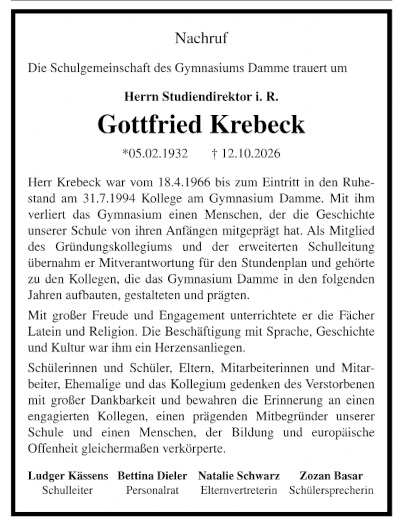 Traueranzeige Krebeck